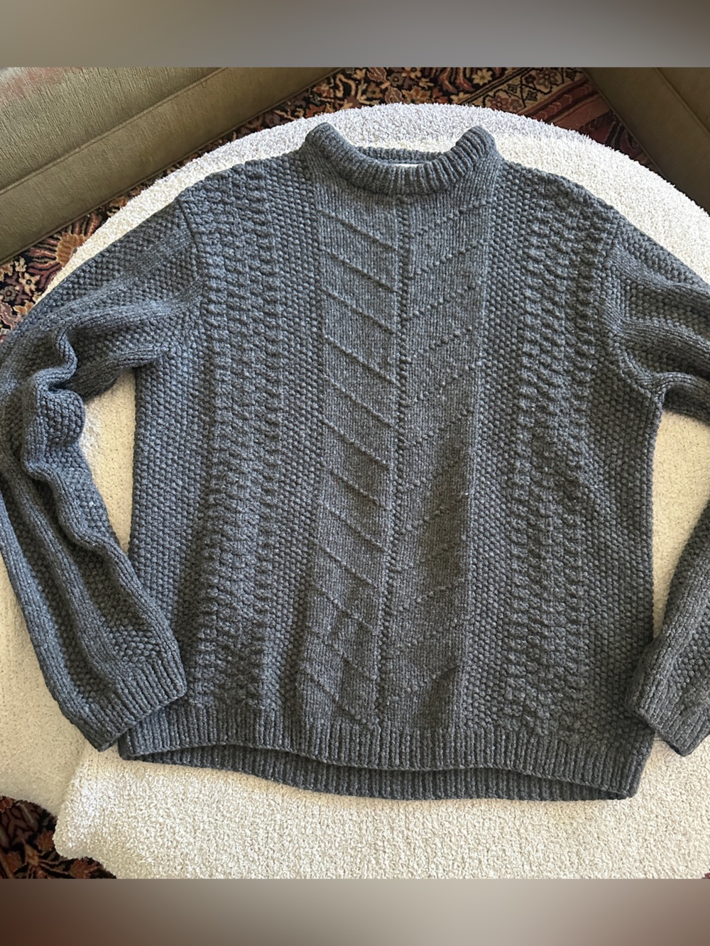 J. Crew Men's Cable Knit Crewneck Sweater - Charcoal Gray
